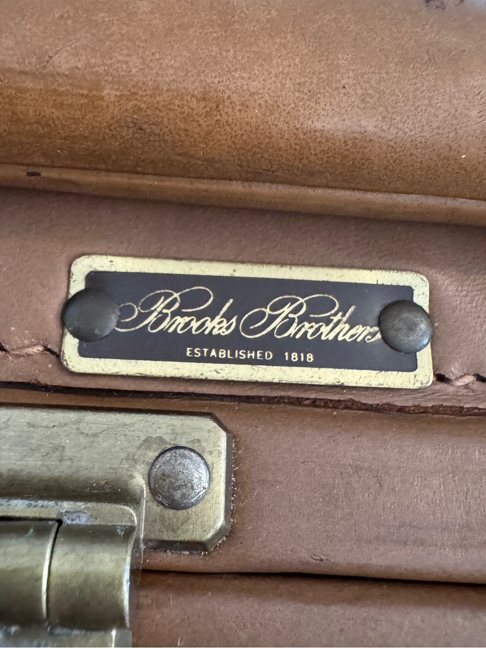 Vintage 60's Brooks Brothers Tan Leather Fabric Suitcase Luggage Combination - Picture 7 of 15